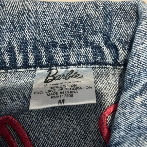 Barbie Embroidered Denim Jean Jacket Acid Washed Girls Size M - Picture 5 of 5